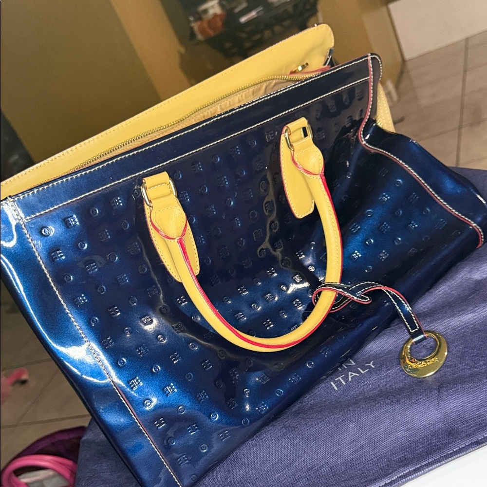 Arcadia Business Italian Patent Leather Grab Tote Handbag